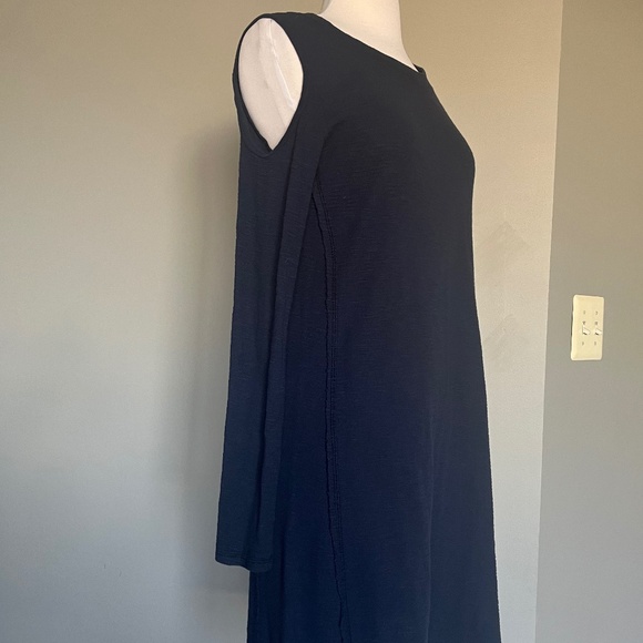 Anthropologie By Sol Angeles Textured Knit Cold Shoulder Casual Navy Boat Dress - Picture 4 of 7